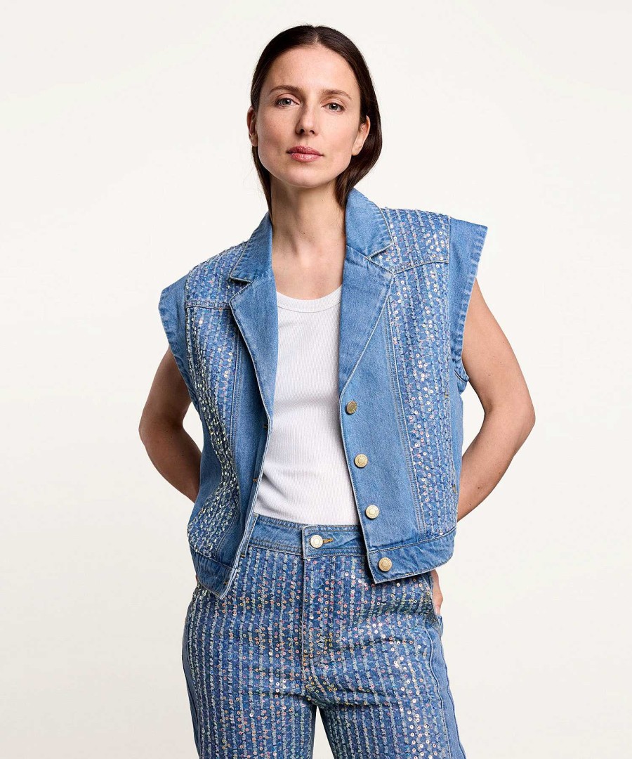 Summum Summum Denim Gilet With Sequins Best