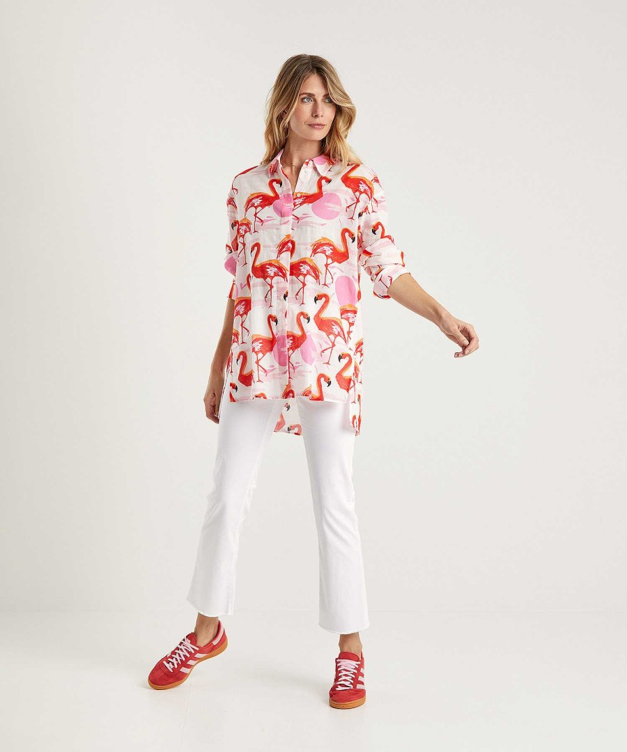 Marc Cain Additions Marc Cain Long Cotton Voile Blouse Flamingo Wholesale