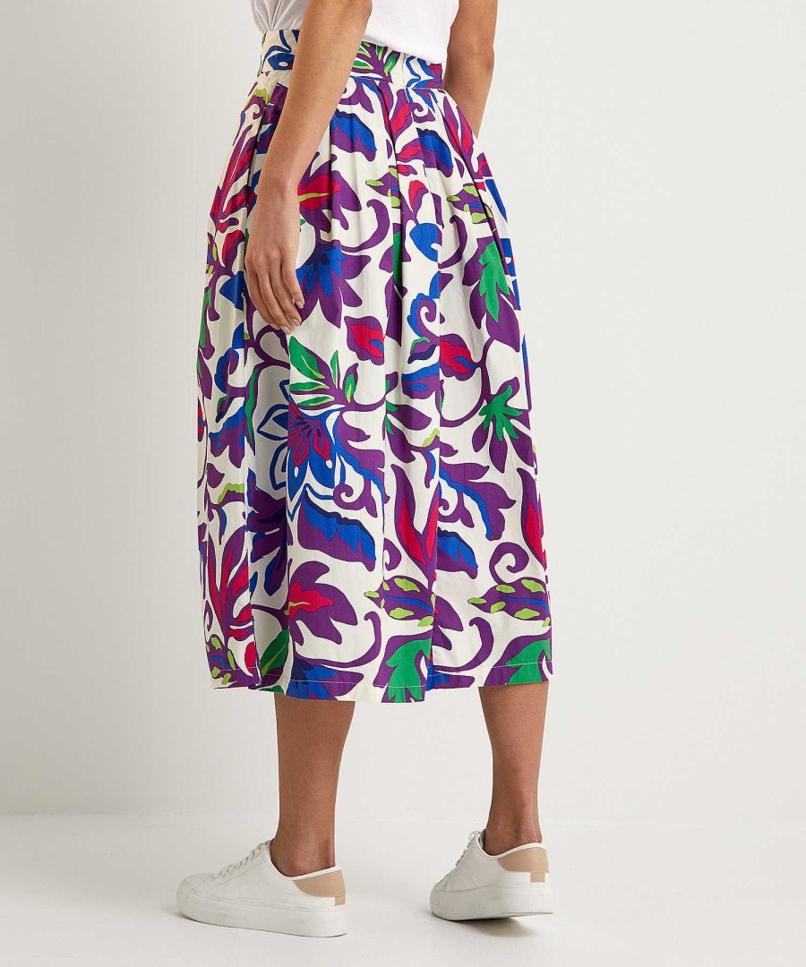 OUI Oui Poplin Pleated Skirt Big Flower Clearance