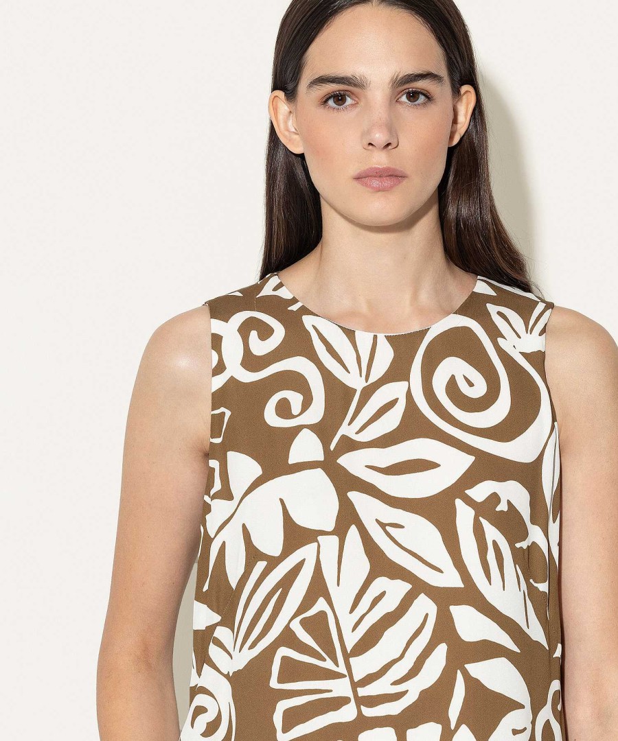 Luisa Cerano Luisa Cerano Sleeveless Dress Leaf Print Clearance