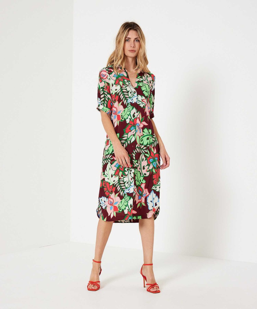 KYRA Kyra Button-Down Dress Tropical Flower Marena Best