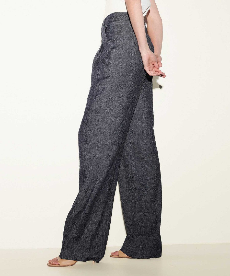 Luisa Cerano Luisa Cerano Linen Mix Wide Leg Pants Denim Look Hot