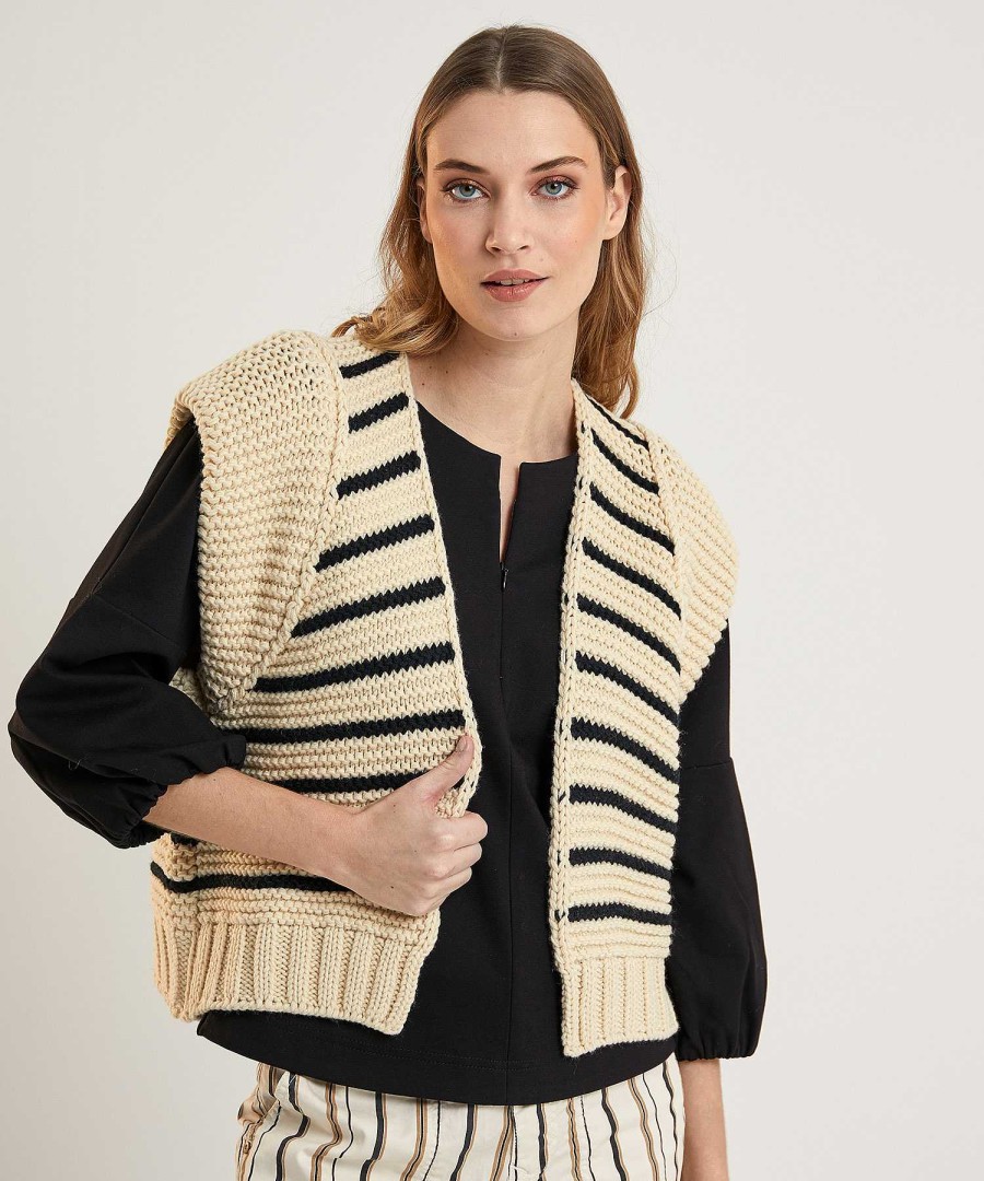 Summum Summum Sleeveless Cardigan Wool Mix Stripes Clearance