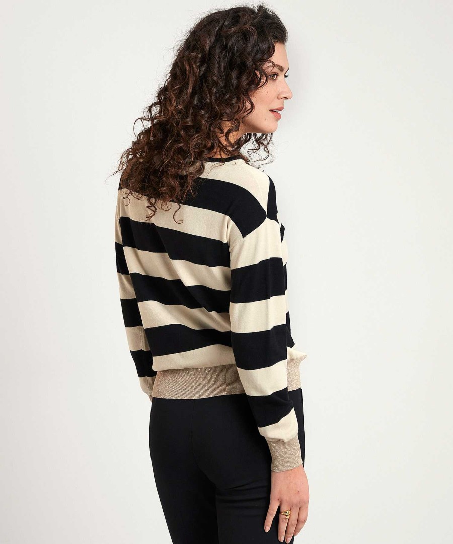 GIULIA E TU Giulia E Tu Striped Sweater With Lurex Collars Hot