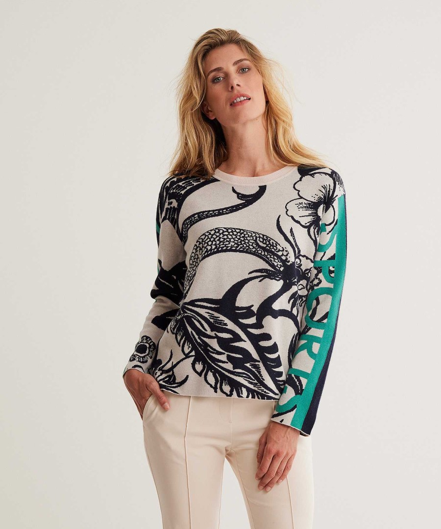 Marc Cain Sports Marc Cain Sports Jacquard Sweater With Floral Print And Trim Hot