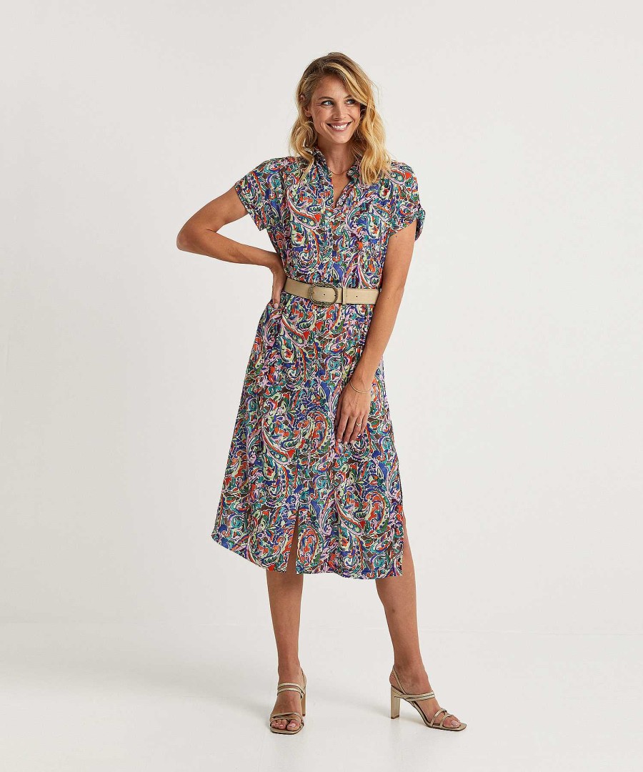 GIULIA E TU Giulia E Tu Button-Down Dress Multi Paisley Hot