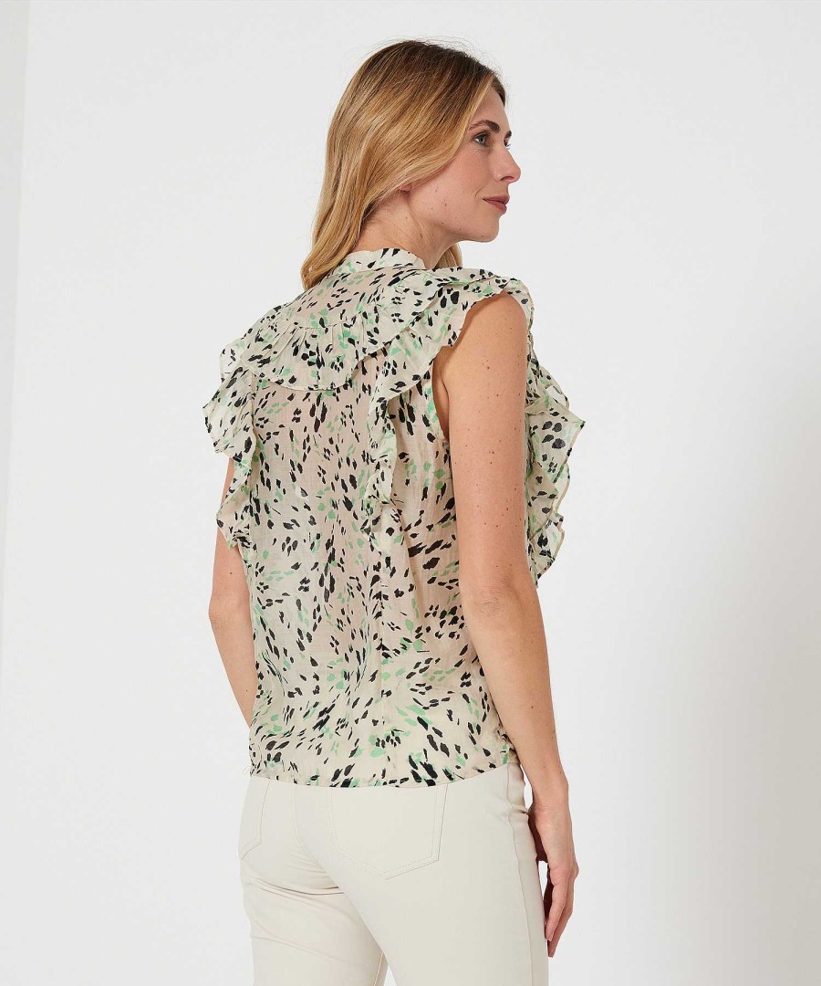 Summum Summum Sleeveless Blouse Green Spot Print Clearance