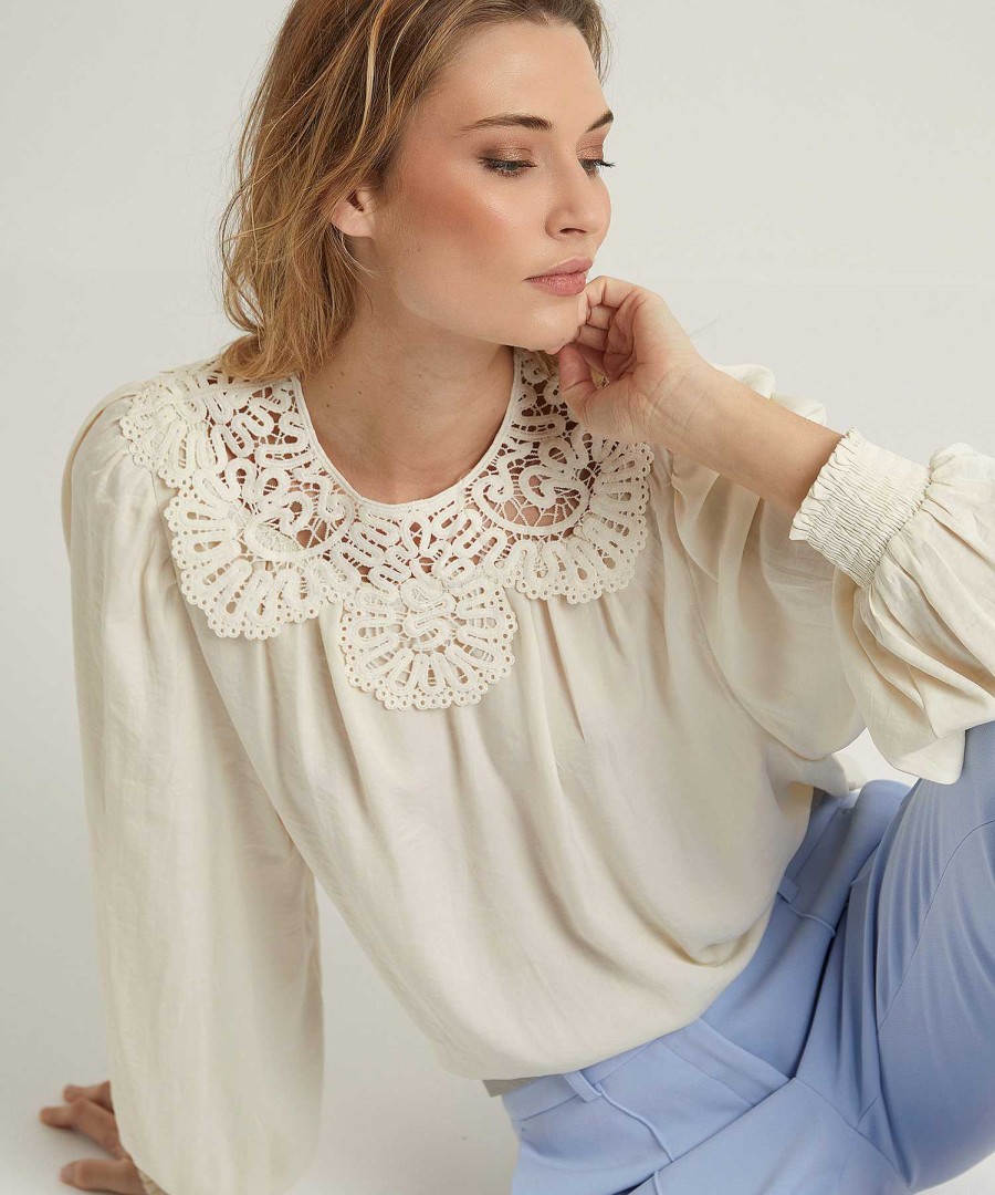 Summum Summum Silky Blouse With Lace Clearance