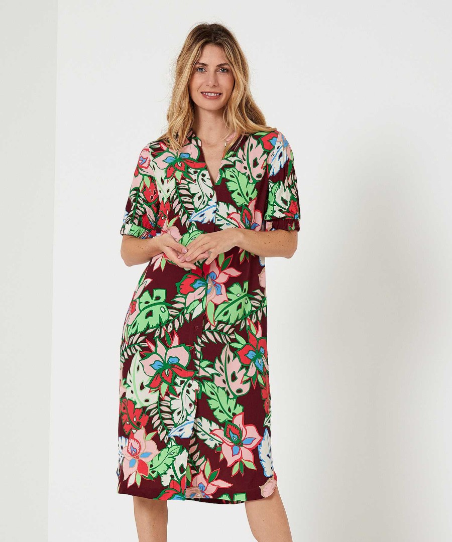 KYRA Kyra Button-Down Dress Tropical Flower Marena Best