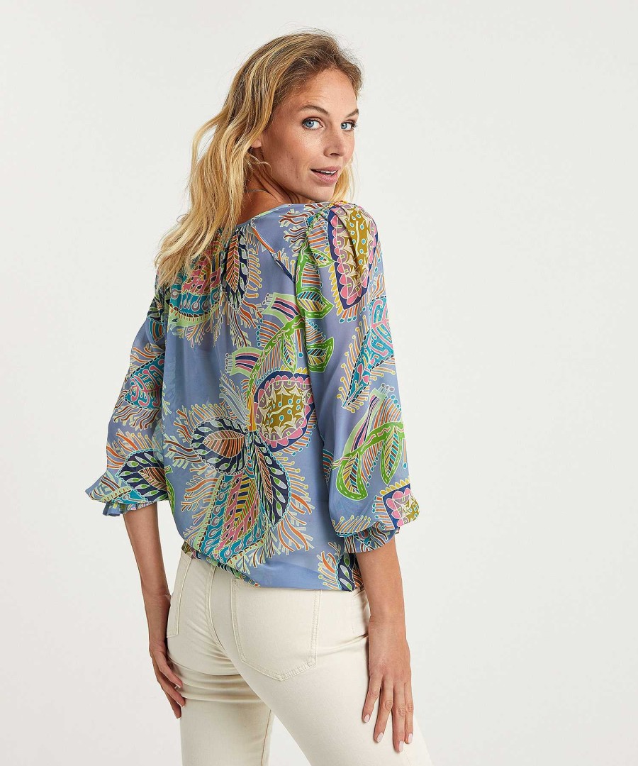 Marc Cain Collections Marc Cain Voile Blouse Multicolor Leaf Print Clearance