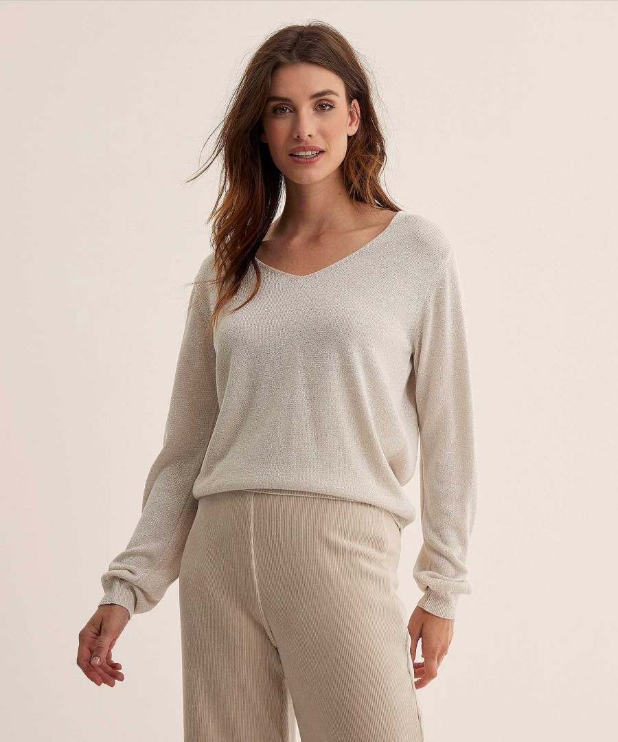 BEONE (IT) Beone Lurex Sweater V-Neck Hot