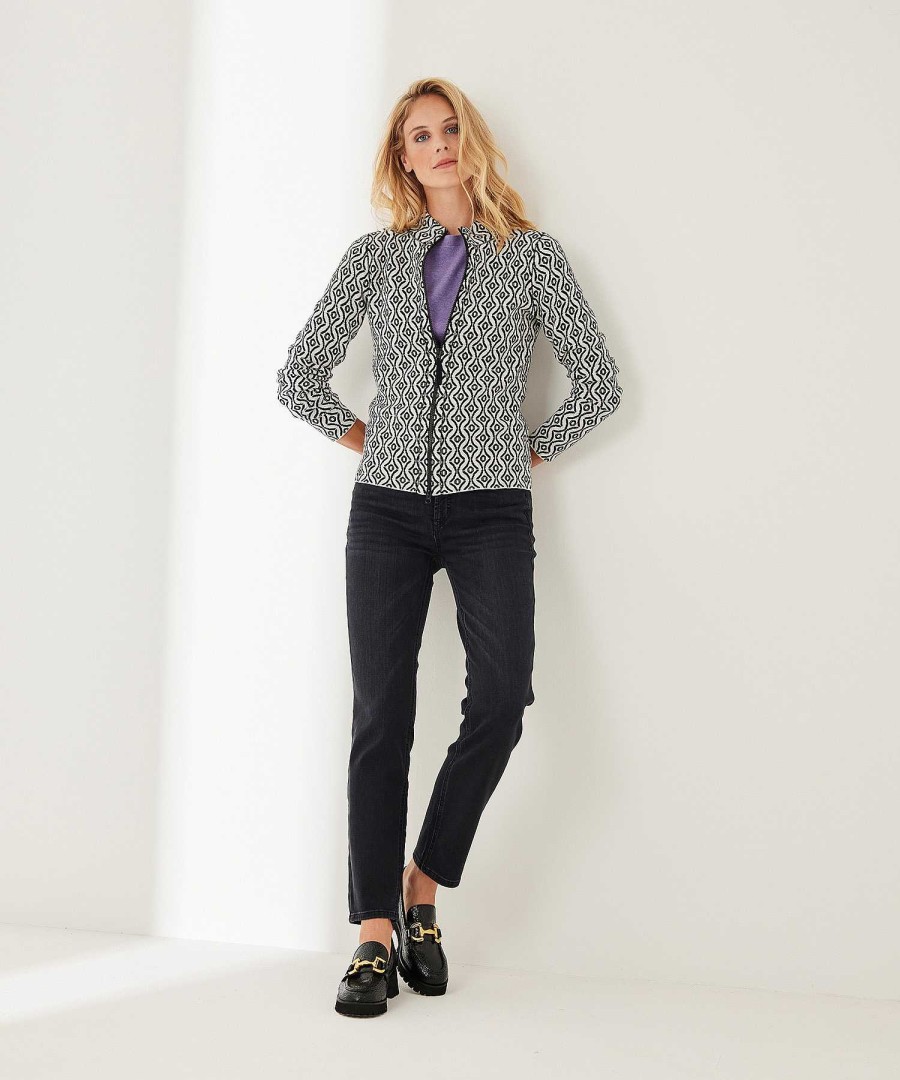 BEONE Beone Zipper Cardigan Jacquard Print Retro Clearance