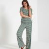 OUI Oui Slinky Wide Leg Pants Retro Print New