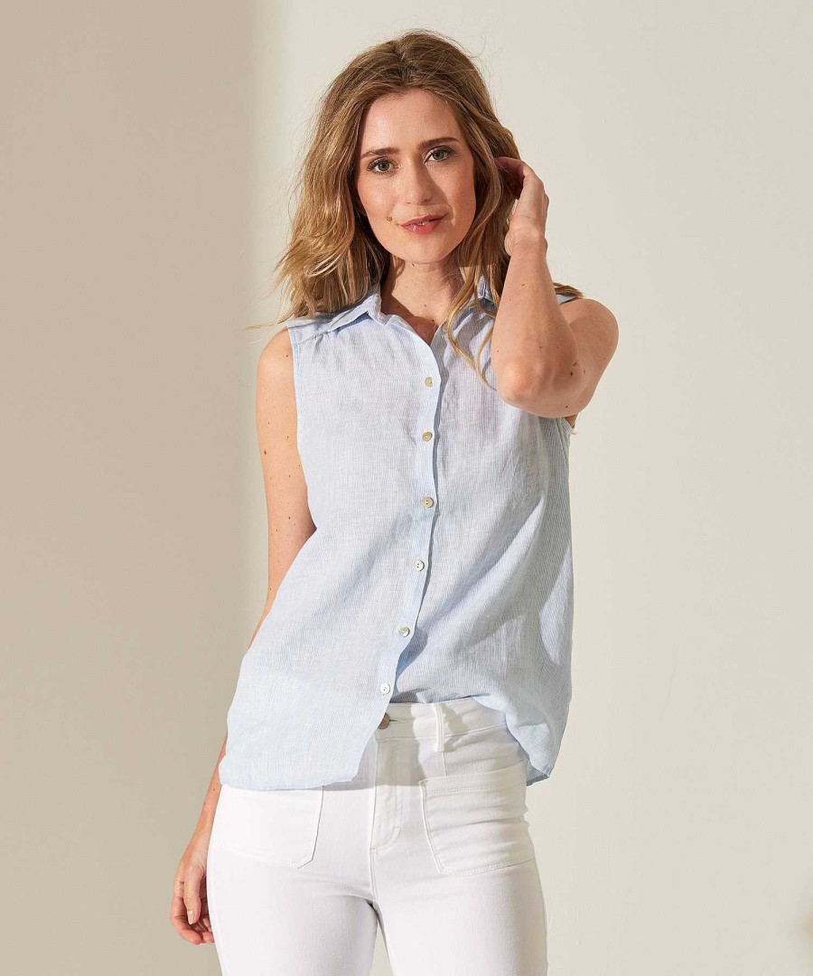 GIULIA E TU Giulia E Tu Sleeveless Blouse Linen Stripe Clearance