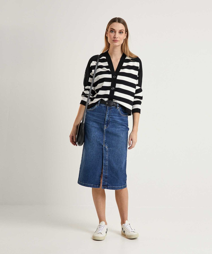 OUI Oui Denim Skirt With Split Clearance