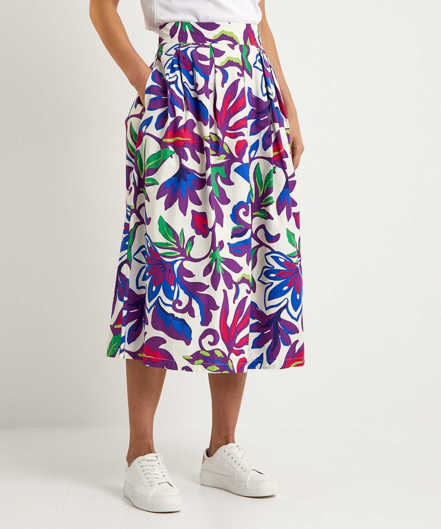 OUI Oui Poplin Pleated Skirt Big Flower Clearance