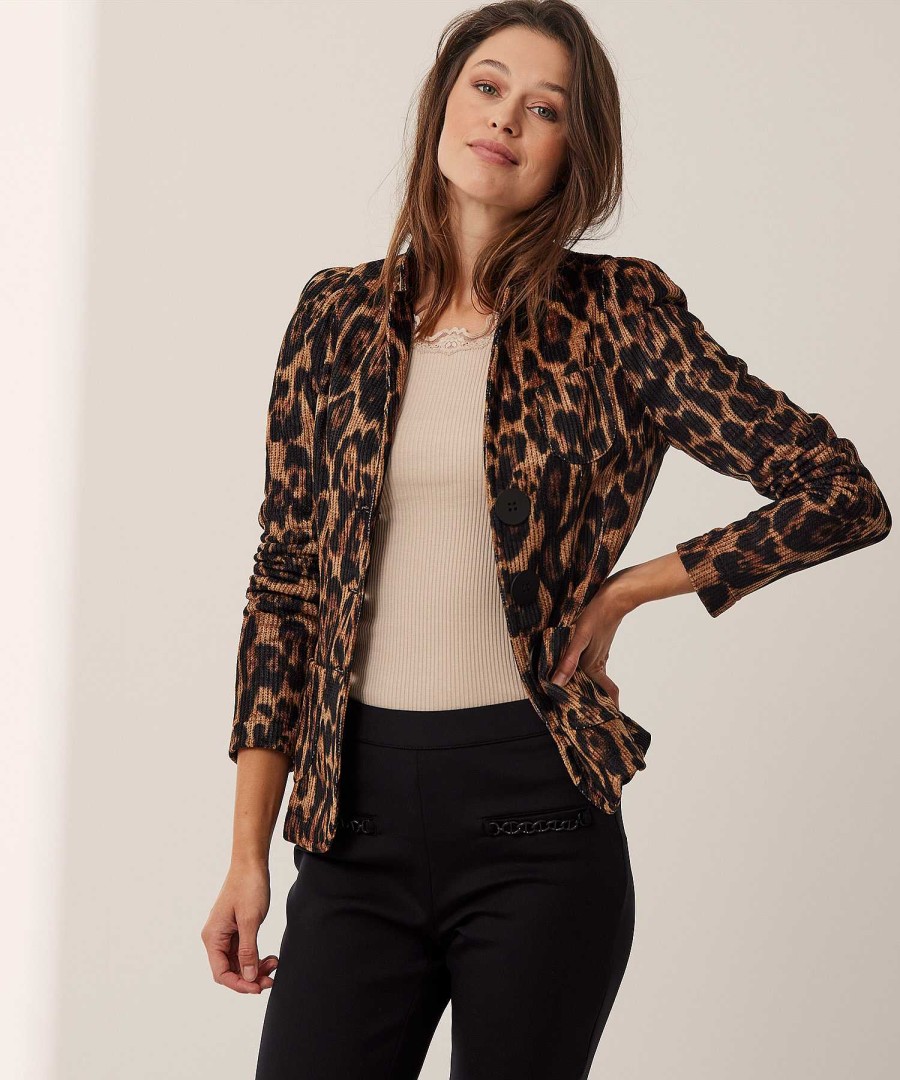 ML Collections Ml Collections Chenille Blazer Leopard Print New