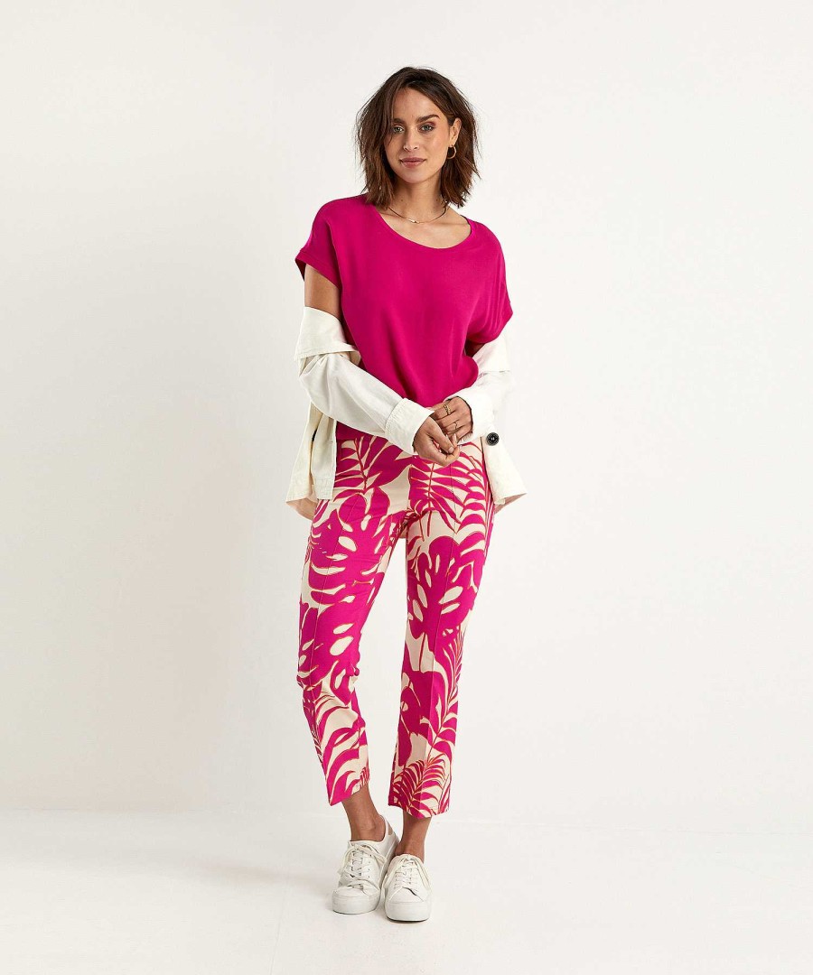 OUI Oui Cropped Pants Leaf Print Online