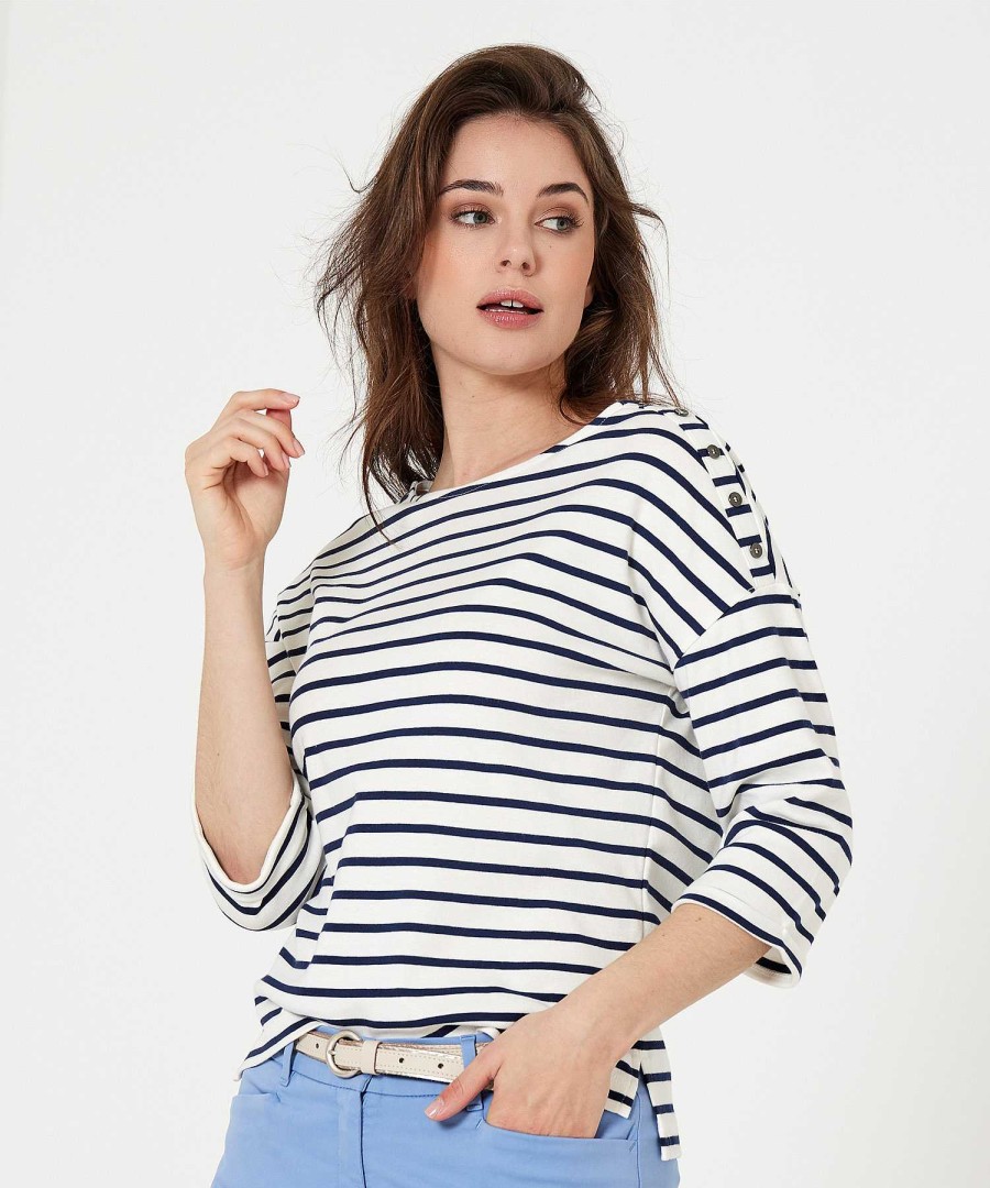 GIULIA E TU Giulia E Tu Shirt Breton Stripe Buttons Best