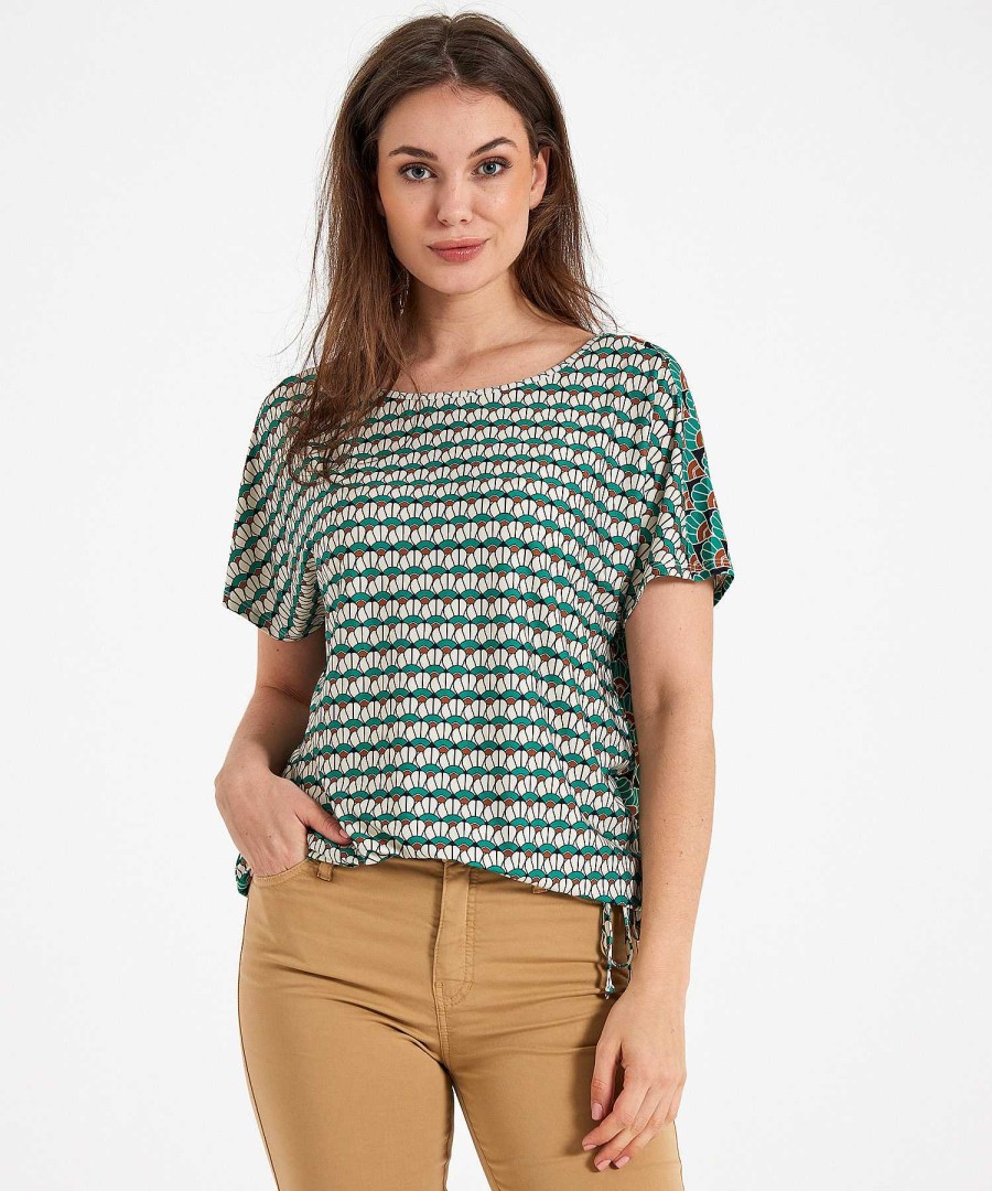 OUI Oui Slinky Shirt Retroprint Drawstring Clearance