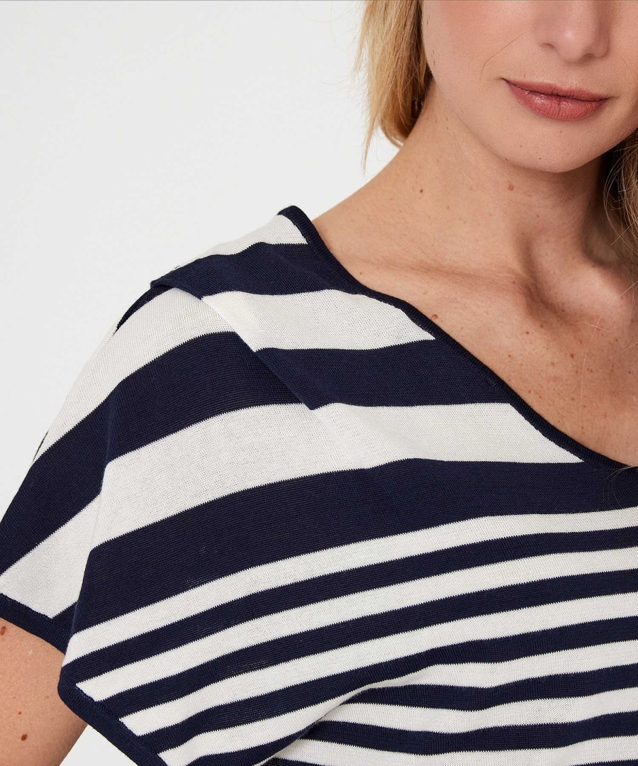 BEONE Beone Stripe Sweater With 2 Necklines Hot