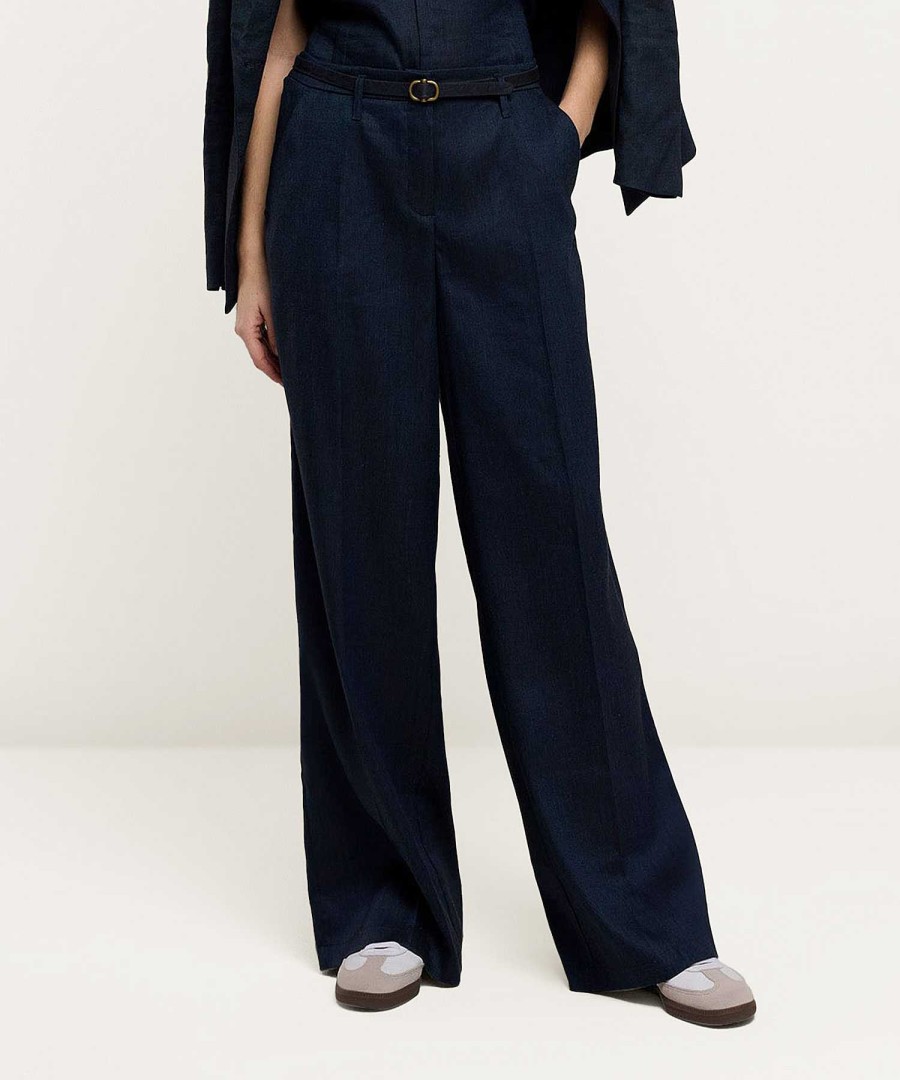 Summum Summum Linen Mix Wide Leg Pants Denim Look Hot