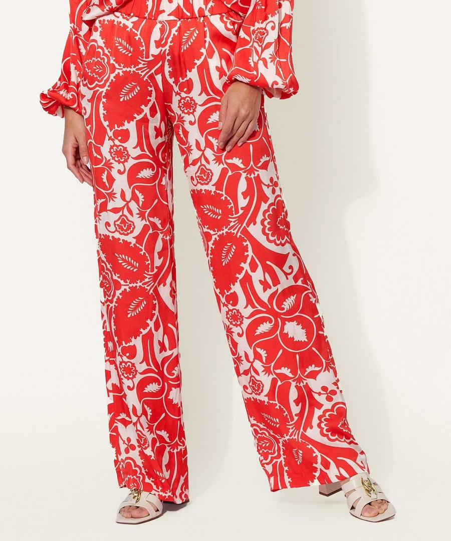 Rosner Rosner Silky Palazzo Pants Leaf Print May Best