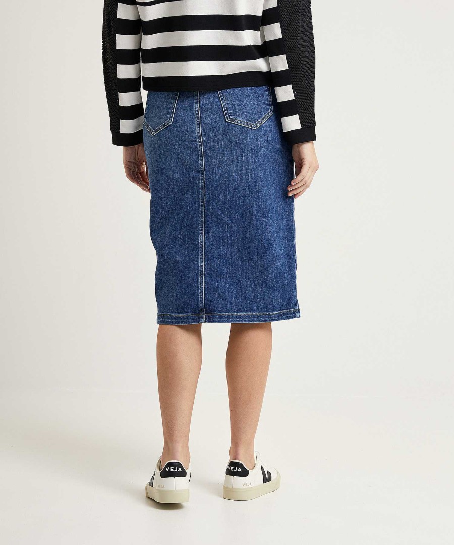 OUI Oui Denim Skirt With Split Clearance