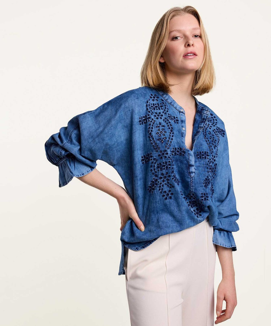 Summum Summum Denim Blouse Broderie Anglaise Wholesale